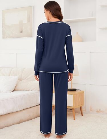 LOMON Pajama Sets for Women Cotton Long Sleeve Sleepwear 2 Piece Pjs Lounge Set with Pockets in Saudi Arabia
