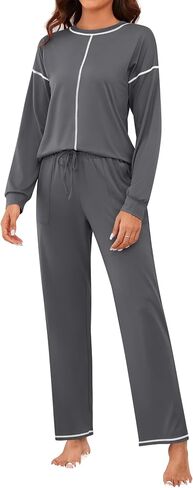 LOMON Pajama Sets for Women Cotton Long Sleeve Sleepwear 2 Piece Pjs Lounge Set with Pockets in Saudi Arabia