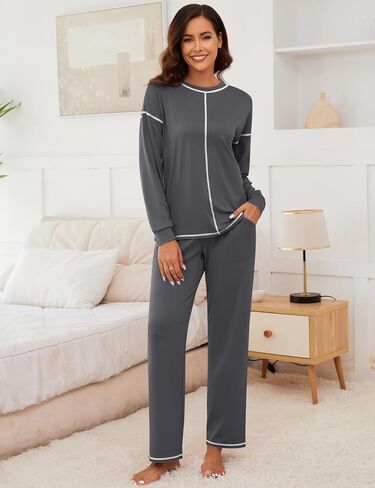 LOMON Pajama Sets for Women Cotton Long Sleeve Sleepwear 2 Piece Pjs Lounge Set with Pockets in Saudi Arabia