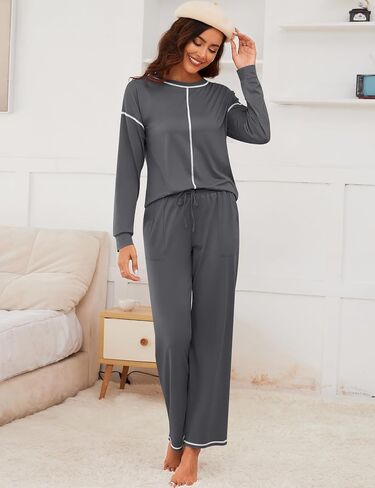 LOMON Pajama Sets for Women Cotton Long Sleeve Sleepwear 2 Piece Pjs Lounge Set with Pockets in Saudi Arabia