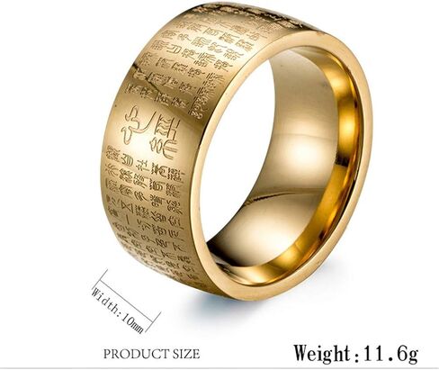 Men's Stainless Steel Chinese Heart Sutra Engraved Buddhist Ring Ancient Mantra Amulet Band in Saudi Arabia