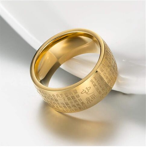Men's Stainless Steel Chinese Heart Sutra Engraved Buddhist Ring Ancient Mantra Amulet Band in Saudi Arabia