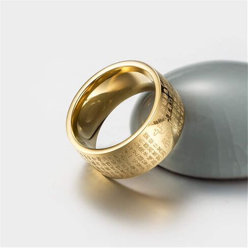 Men's Stainless Steel Chinese Heart Sutra Engraved Buddhist Ring Ancient Mantra Amulet Band in Saudi Arabia