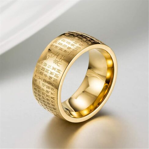 Men's Stainless Steel Chinese Heart Sutra Engraved Buddhist Ring Ancient Mantra Amulet Band in Saudi Arabia