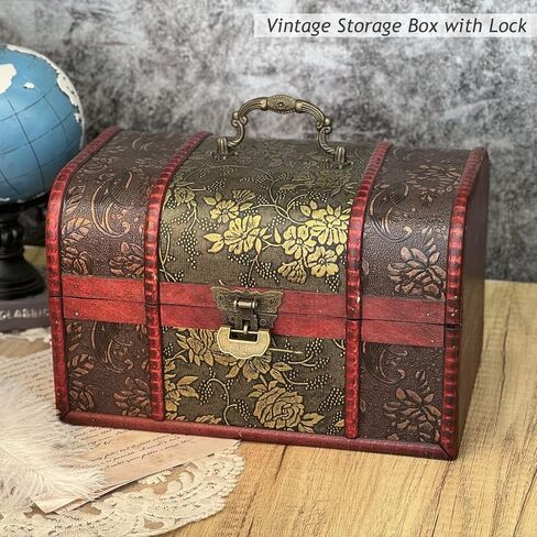 Decorative Box, Treasure Chest Box With Lock, Wooden Storage Box Decorative Box Decorative Storage Box With Lids, Pirate Keepsake Box for Jewelry Trinkets Kids Gifts (Large) in Kuwait
