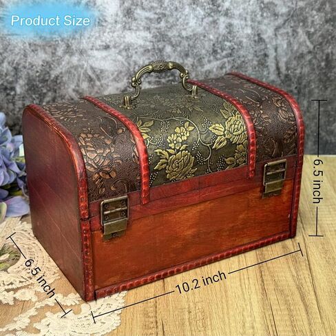 Decorative Box, Treasure Chest Box With Lock, Wooden Storage Box Decorative Box Decorative Storage Box With Lids, Pirate Keepsake Box for Jewelry Trinkets Kids Gifts (Large) in Kuwait