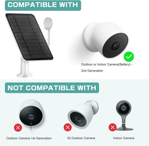 Solar Panel Charger Compatible with Google Nest Camera Outdoor or Indoor (Battery Version), 5V 4W Output 13ft Charging Cable Adjustable Aluminum Alloy Mount, IP65 Weatherproof (1 Pack) in Saudi Arabia