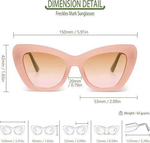 Freckles Mark Trendy Designer Sunglasses Womens Cute Fashion Square Cat Eye Sun Glasses in Kuwait