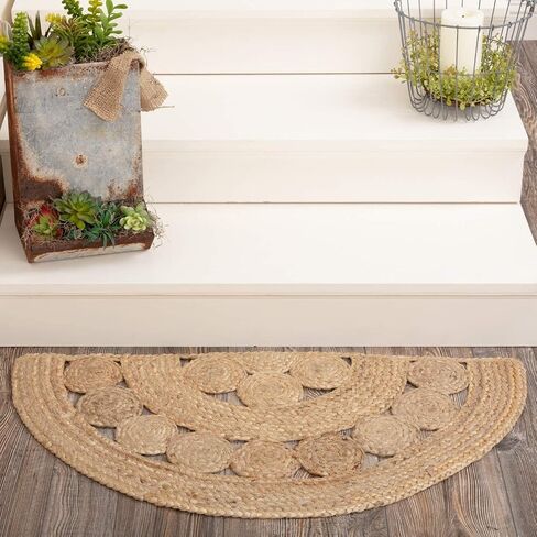 AFFERTO Indian Handmade Natural Jute Front Door Rug Outdoor Welcome Mat Half Circle Jute Rug Front Door Entry Mat Coastal Farmhouse Flooring Outside Pathway Patio Stairs Doormat (Beige 2) in Saudi Arabia