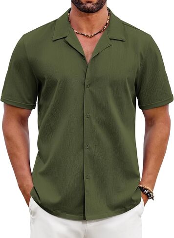COOFANDY Mens Cuban Shirt Short Sleeve Casual Button Down Shirts Textured Summer Beach Top in Saudi Arabia