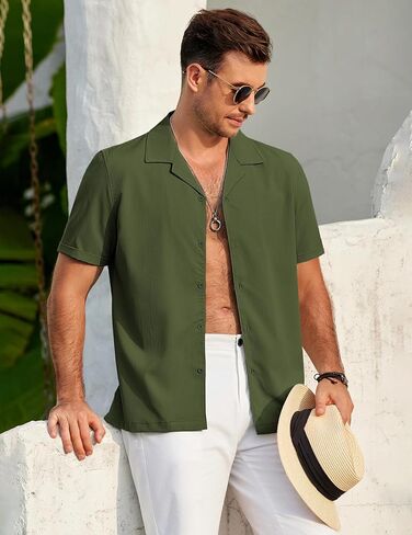 COOFANDY Mens Cuban Shirt Short Sleeve Casual Button Down Shirts Textured Summer Beach Top in Saudi Arabia