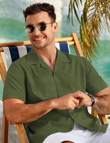 COOFANDY Mens Cuban Shirt Short Sleeve Casual Button Down Shirts Textured Summer Beach Top in Saudi Arabia