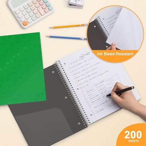 دفاتر ملاحظات ViVin الحلزونية، 3 عبوات، 3 موضوعات، 8.5 بوصة × 10.5 بوصة، مسطرة جامعية، 150 ورقة، غطاء بلاستيكي، 2 فواصل جيوب متحركة، أبيض، أخضر وأسود in Kuwait