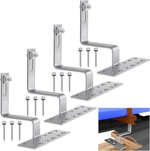 Tandefio 4 حزمة قابل للتعديل لوحة للطاقة الشمسية تركيب بلاط سقف هوك عدة الفولاذ المقاوم للصدأ الألواح الشمسية الكهروضوئية سقف هوك أدوات التثبيت لأسطح البلاط المسطحة، S و W in Kuwait