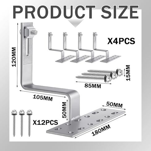 Tandefio 4 حزمة قابل للتعديل لوحة للطاقة الشمسية تركيب بلاط سقف هوك عدة الفولاذ المقاوم للصدأ الألواح الشمسية الكهروضوئية سقف هوك أدوات التثبيت لأسطح البلاط المسطحة، S و W in Kuwait