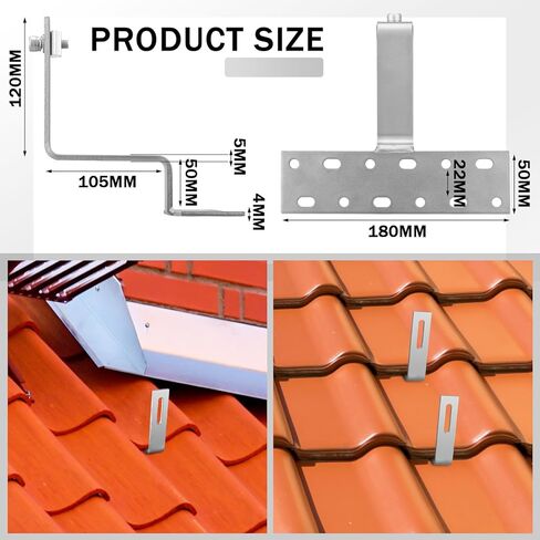Tandefio 4 حزمة قابل للتعديل لوحة للطاقة الشمسية تركيب بلاط سقف هوك عدة الفولاذ المقاوم للصدأ الألواح الشمسية الكهروضوئية سقف هوك أدوات التثبيت لأسطح البلاط المسطحة، S و W in Kuwait