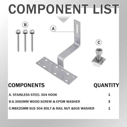 Tandefio 4 حزمة قابل للتعديل لوحة للطاقة الشمسية تركيب بلاط سقف هوك عدة الفولاذ المقاوم للصدأ الألواح الشمسية الكهروضوئية سقف هوك أدوات التثبيت لأسطح البلاط المسطحة، S و W in Kuwait