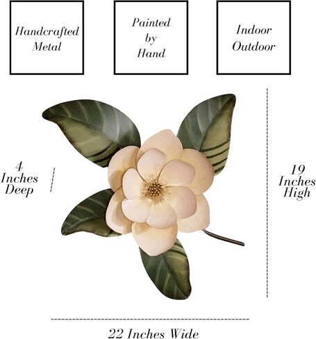 منحوتة جدارية من Touch of Class Belle Fleur Magnolia - كريمي، عاجي - فن معدني زهري لغرفة النوم، وغرفة المعيشة، والمطبخ، والحمام، والحمام الداخلي - مرسومة يدويًا - بلوم فردي - سحر جنوبي in Saudi Arabia