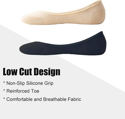 Ultra Low Cut No Show Liner Socks Women Cotton Non Slip Footies Hidden Invisible for Flats Lofers 4/6 Pairs in Saudi Arabia