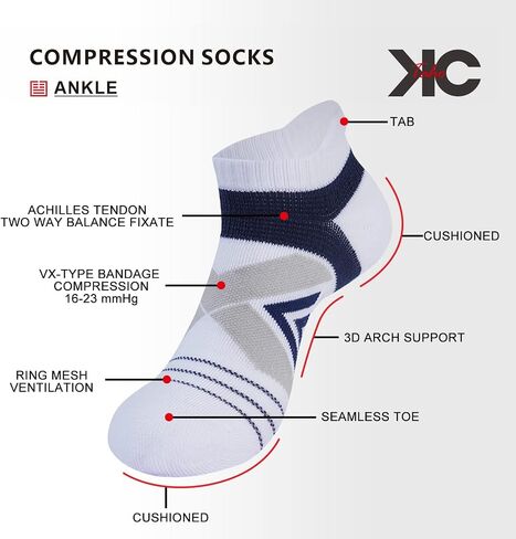 Compression Ankle Socks For Man & Women (4 Pairs) Cushioned Arch Support Athletic Socks for Running, Golf & Sports in Kuwait