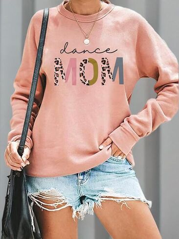 BANGELY Dance Mom Sweatshirt Women Funny Leopard Retro Mama Letter Pullover Gift For Dance Teacher Mom Long Sleeve Shirt in Saudi Arabia