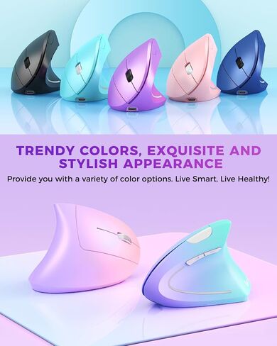 Lekvey Ergonomic Vertical Wireless Mouse, Rechargeable 2.4GHz Optical Ergo Mice with USB Receiver, 800/1200/1600 DPI, Cordless Carpal Tunnel Mouse for Laptop, Computer, PC - Gradient Pink Lavender in Saudi Arabia