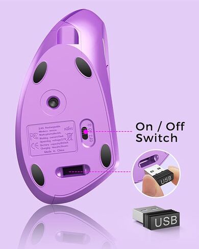 Lekvey Ergonomic Vertical Wireless Mouse, Rechargeable 2.4GHz Optical Ergo Mice with USB Receiver, 800/1200/1600 DPI, Cordless Carpal Tunnel Mouse for Laptop, Computer, PC - Gradient Pink Lavender in Saudi Arabia
