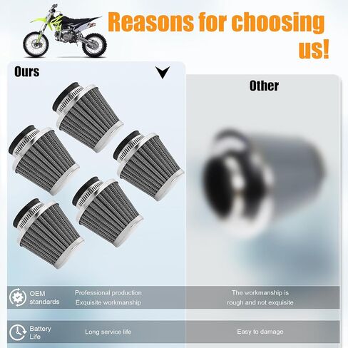 5pcs 38mm 39mm 40mm 1.5" Filter for 50cc 90cc 110cc 125cc 150cc 200cc GY6 ATV Scooter Quad Go Kart Moped Pit Dirt Racing Bike Kawasaki Yamaha Suzuki Baja TaoTao in Saudi Arabia