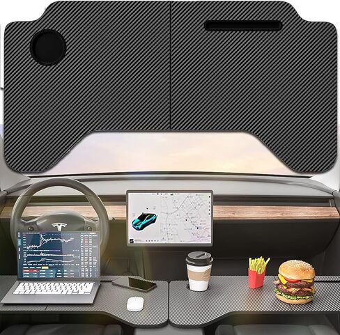 Car Laptop Desk, Foldable Car Tray Desk Compatible with Tesla Model Y Model 3 Car Accessories, Carbon Fiber Tray, Steering Wheel Eating Table, for Travel Remote Work Camping in Saudi Arabia