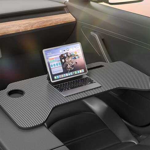 Car Laptop Desk, Foldable Car Tray Desk Compatible with Tesla Model Y Model 3 Car Accessories, Carbon Fiber Tray, Steering Wheel Eating Table, for Travel Remote Work Camping in Saudi Arabia
