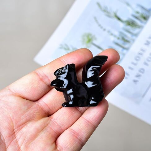 Obsidian Squirrel Crystal Healing Stone Spiritual Meditation Pocket Figurine Statue Natural Gemston Hand Carved Polished Home Room Office Desk Decoration Gift Collect in Saudi Arabia