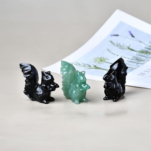 Obsidian Squirrel Crystal Healing Stone Spiritual Meditation Pocket Figurine Statue Natural Gemston Hand Carved Polished Home Room Office Desk Decoration Gift Collect in Saudi Arabia