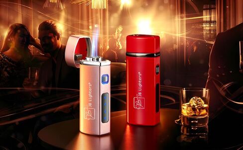 JB Lighter One Touch Blue Satin 3-Flame Butane Torch Lighter - Electric Firing, Backlit Butane Window, Refillable, Adjustable, U.S. Seller with Great Service in Saudi Arabia