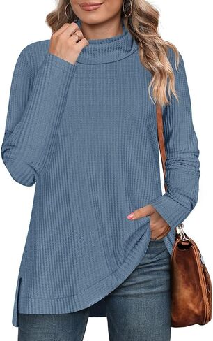 RITERA Women's Plus Size Waffle Tops Long Sleeve Turtleneck Sweater Shirts Knit Tunic Oversized Casual Pullover Blouse XL-5XL in Saudi Arabia