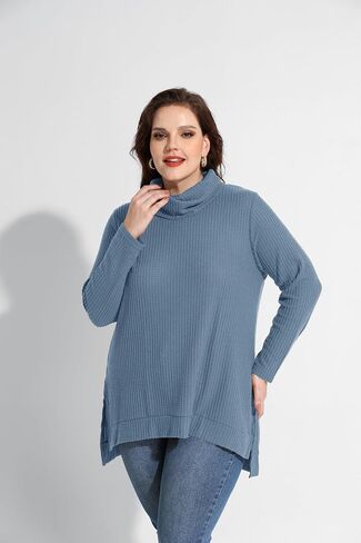 RITERA Women's Plus Size Waffle Tops Long Sleeve Turtleneck Sweater Shirts Knit Tunic Oversized Casual Pullover Blouse XL-5XL in Saudi Arabia