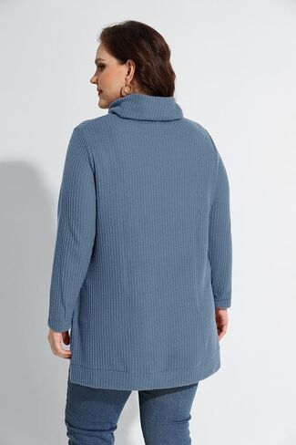 RITERA Women's Plus Size Waffle Tops Long Sleeve Turtleneck Sweater Shirts Knit Tunic Oversized Casual Pullover Blouse XL-5XL in Saudi Arabia