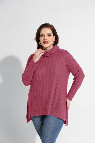 RITERA Women's Plus Size Waffle Tops Long Sleeve Turtleneck Sweater Shirts Knit Tunic Oversized Casual Pullover Blouse XL-5XL in Saudi Arabia