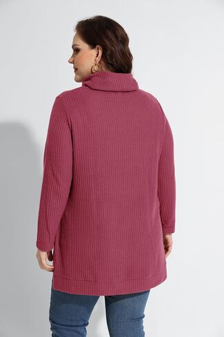 RITERA Women's Plus Size Waffle Tops Long Sleeve Turtleneck Sweater Shirts Knit Tunic Oversized Casual Pullover Blouse XL-5XL in Saudi Arabia