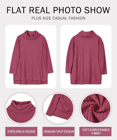 RITERA Women's Plus Size Waffle Tops Long Sleeve Turtleneck Sweater Shirts Knit Tunic Oversized Casual Pullover Blouse XL-5XL in Saudi Arabia