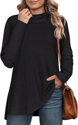 RITERA Women's Plus Size Waffle Tops Long Sleeve Turtleneck Sweater Shirts Knit Tunic Oversized Casual Pullover Blouse XL-5XL in Saudi Arabia