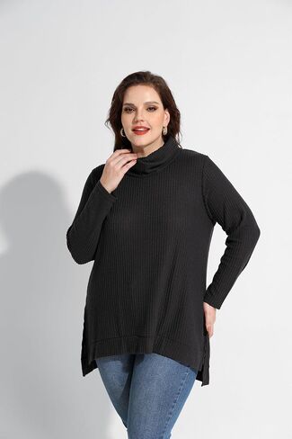 RITERA Women's Plus Size Waffle Tops Long Sleeve Turtleneck Sweater Shirts Knit Tunic Oversized Casual Pullover Blouse XL-5XL in Saudi Arabia