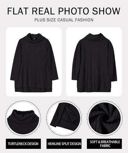 RITERA Women's Plus Size Waffle Tops Long Sleeve Turtleneck Sweater Shirts Knit Tunic Oversized Casual Pullover Blouse XL-5XL in Saudi Arabia