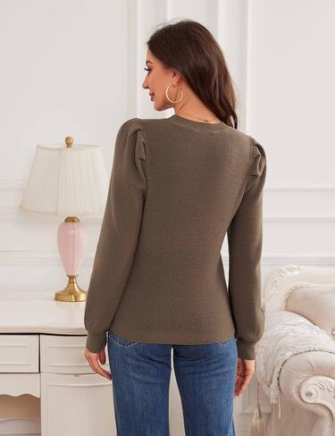 HVT Womens Puff Sleeve Crew Neck Cable Knit Sweater Lightweight Pullover Sweaters Casual Fall Loose Blouse in Saudi Arabia