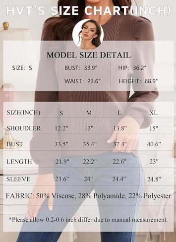 HVT Womens Puff Sleeve Crew Neck Cable Knit Sweater Lightweight Pullover Sweaters Casual Fall Loose Blouse in Saudi Arabia