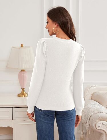 HVT Womens Puff Sleeve Crew Neck Cable Knit Sweater Lightweight Pullover Sweaters Casual Fall Loose Blouse in Saudi Arabia