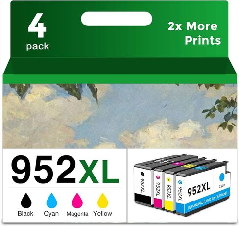 952 XL بديل لخراطيش الحبر HP 952xl كومبو حزمة سوداء اللون (سماوي أرجواني أصفر) 4 عبوات مناسبة لطابعات Officejet Pro 8710 7740 8720 8702 8210 7720 8715 8730 8740 8216 8725 8700 in Kuwait