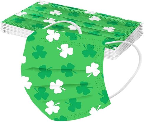 قناع عيد القديس باتريك 30 قطعة من أقنعة الوجه المطبوعة على شكل نبات النفل للبالغين للنساء والرجال، قناع بتصميمات البرسيم، قناع للعطلات in Kuwait