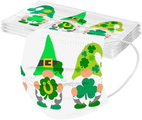 قناع عيد القديس باتريك 30 قطعة من أقنعة الوجه المطبوعة على شكل نبات النفل للبالغين للنساء والرجال، قناع بتصميمات البرسيم، قناع للعطلات in Kuwait