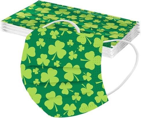 قناع عيد القديس باتريك 30 قطعة من أقنعة الوجه المطبوعة على شكل نبات النفل للبالغين للنساء والرجال، قناع بتصميمات البرسيم، قناع للعطلات in Kuwait