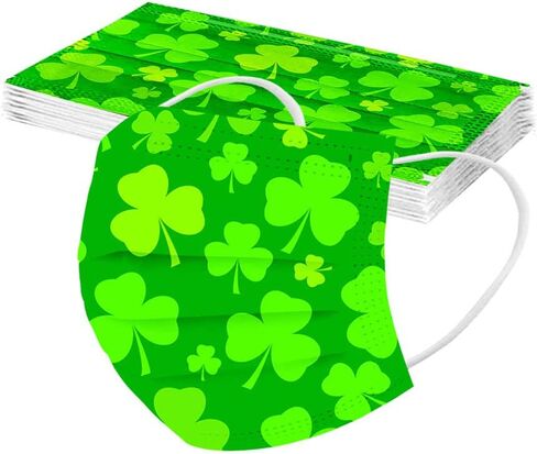 قناع عيد القديس باتريك 30 قطعة من أقنعة الوجه المطبوعة على شكل نبات النفل للبالغين للنساء والرجال، قناع بتصميمات البرسيم، قناع للعطلات in Kuwait